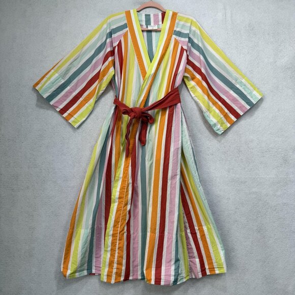 Atlantic pacific X Lake Striped Robe Women Small Multicolor Belted Kimono V Neck - Picture 1 of 7